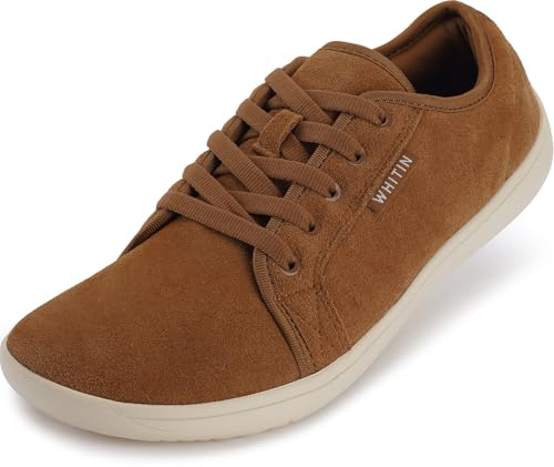 WHITIN Men's Wide Genuine Leather Barefoot Shoes | Minimalist Fashion Sneakers | Zero Drop Sole Size 13W Brown 47