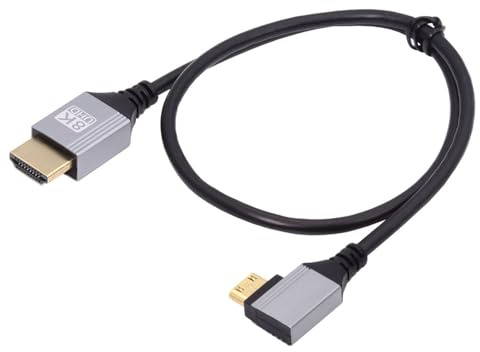 cablecc 8K 4K Mini HDMI 2.1 Cable ultrafino HDTV Cable súper flexible delgado Tipo A a Tipo C en ángulo izquierdo para cámara HDTV 50 cm