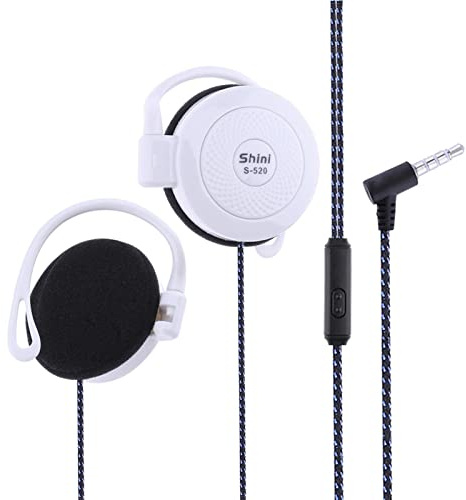 Auriculares estéreo de 3,5 mm con gancho, auriculares con cable con micrófono y control de volumen en línea, auriculares de clip con cable, auriculares de clip compatibles con teléfonos AUX,