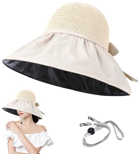 BSITSSS Cappello Donna Estivo Stile Vacanza, Cappello da Sole UV Fodera Nera, Cappelli Donna Estivi Pieghevole e Traspirante, Cappelli da Sole per Spiaggia, Viaggi, Escursioni