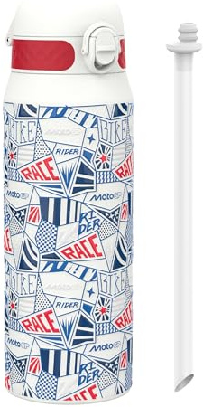 MotoGP Courses Rue Bouteille Thermique de Sport avec Paille Amovible, 750ml/24oz, Bouteille Isotherme Anti-fuite, Facile à ouvrir, Verrouillage sécurisé, Passe au lave-vaisselle
