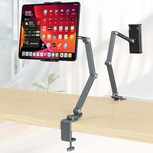 Yicorgard Tablet Halterung Stand Desk Mount für iPad,Tragbarer Monitor Armhalter, Desk Mount mit 360 ° Rotate Base, Passt für 4-15,6 Telefon, Kindle, Fire HD, Nintendo Switch Grau