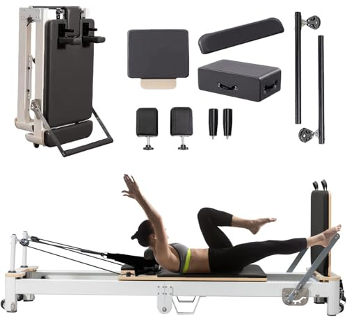 JQslycdmv Faltbarer Pilates-Reformer, Multifunktionale Pilates-Reformer-Maschine Verstellbar, Für Zuhause, Studio, Fitnessstudio, Yoga, Trainingsgeräte