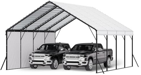 VEVOR Carport, 5,8 x 6 m, Abri de Voiture Métal Robuste, Abri Garage Extérieur avec Cadre Toit en Acier, Parois Latérales Amovibles, Auvent Stockage d'Auto pour Pick-up, Bateaux, Camions, Tracteurs