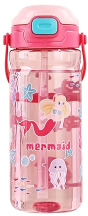 Harsever Trinkflasche Kinder, Tragbare Trinkflasche Auslaufsicher mit Strohhalm für Schule Reisen (Rosa)