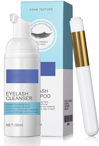 Wimpernshampoo Set - 50 ml Tiefen & Sanfte Reinigungs Wimpernshampoo für Wimpernverlängerung & Make-Up-Entfernung, Pflanzlichen Inhaltsstoffen Wimpern Shampoo mit Bürste, Nicht Reizend, Rückstandsfrei