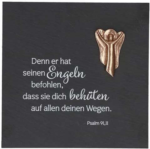 Butzon & Bercker Schieferrelief Schutzengel - Wanddeko Bronze-Engel 17x17cm | Ideal zur Taufe & Geburt - Schieferplatte mit Bronze-Element nach Kerstin Stark - Geschenkverpackung inklusive