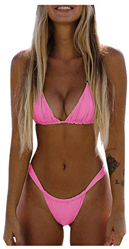 Generisch F 91 W Donne Salite Pezzo up Costumi Da Bagno Pizzo Set up Set con Due Tagli Bikini Costumi Da Bagno Marina Uomo, Colore: rosa., S