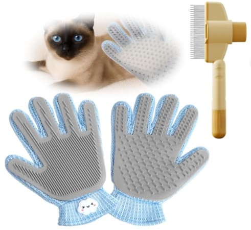 Cat Grooming Glove, 2 in 1 Pet Grooming Glove for Cats and Dogs, Pet Hair Removal Comb for Removing Loose Hair, Gentle Massaging and Bathing Tool for Pet Care