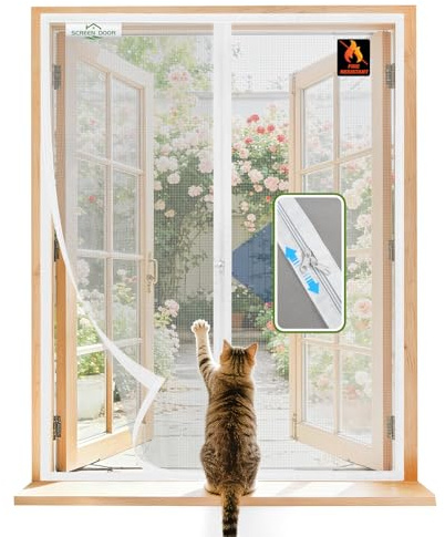 SCREEN DOOR Zanzariera per Finestre 80x100 cm, Installazione Semplice, Fibra di Vetro Ignifuga e Antistrappo, Design con Cerniera Appositamente Studiato per Finestre, Zanzariera Flessibile, Bianco