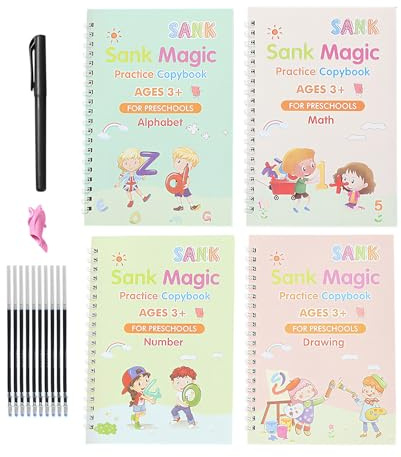 Générique Cahier d'Écriture,4 Pièces Livre à Rainures d'Alphabet,Cahier d'Écriture Réutilisable - pour Maison École Apprentissage Précoce Maternelle Voyage Préscolaire Classe