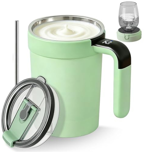 Taza autoagitadora, 380 ml, taza de autoagitación con indicador de temperatura, taza de café automática, taza de café inteligente, mezcla automática, taza magnética para proteínas de café, verde