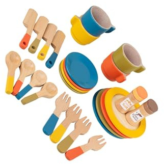 KIXZSAZ Wooden Toy Plates And Dishes For Kitchen Pretend Play Exciting Play Opportunities With Essentials For Imaginative Fun Wooden Dish Set Girls Toddlers Tea Set