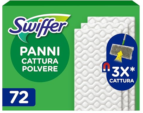 Swiffer Dry, Ricariche Microfibra Catturapolvere, 72 Panni, Maxi Pack | Cattura 3 Volte Più Polvere e Peli di Animali/Capelli Rispetto alla Scopa Tradizionale, Ottimo e Sicuro per Tutti i Pavimenti