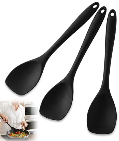 3 Stück Kochlöffel Set Rührlöffel Hitzebeständig Kunststoff Antihaft Kochgeschirr Ergonomischer Griff 27,5cm Schwarz Spülmaschinengeeignet Langlebig Küchenhelfer Rührlöffel Set für Kochen Backen Küche