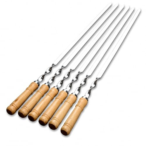 Twisted Metal BBQ Kebab Skewer Sticks 6PCS/12PCS Stainless Steel Flat Barbecue Skewers with Wooden Handle for Grilling BBQ 46cm (6)