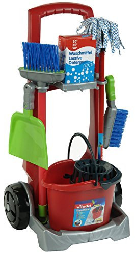 Theo Klein 6875 Vileda Putzwagen I Leicht zu montieren I Zahlreiches Zubehör inkl. Besen, Wischmop, Eimer u.v.m. I Maße: 29 cm x 27 cm x 60 cm I Spielzeug für Kinder ab 3 Jahren