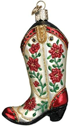 Old World Christmas Cowgirl Boot Glass Blown Ornament for Christmas Tree, Handcrafted Holiday Decoration, Western Collection
