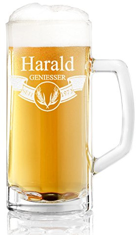 polar-effekt Bierkrug Personalisiert mit Gravur - personalisiertes Männergeschenke - Bierglas mit Name und Jahr - Bierseidel 0,5L Geschenk-Idee zum Geburtstag - Biergeschenke - Motiv Banner mit Ähren