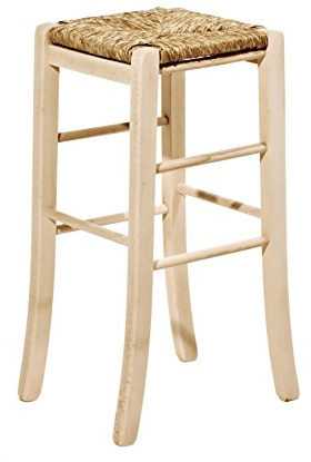 OKAFFAREFATTO MADDALONI SEDIA SGABELLO IN LEGNO GREZZO ALTEZZA 67 CM DA VERNICIARE CON SEDUTA IN PAGLIA QUADRATO già montato