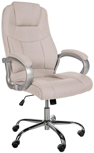 CLP Silla De Oficina XXL Apoll Tapizada En Tela I Silla De Escritorio Regulable En Altura & Giratoria I Silla de Ordenador con Ruedas I Color:, Color:Crema