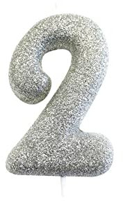 Anniversary House-AHC40/2 AHC40/2 Bougie métallique à Paillettes en Forme de Chiffre 2 pour gâteau d'anniversaire 7 cm, Argenté, 7 Centimeters
