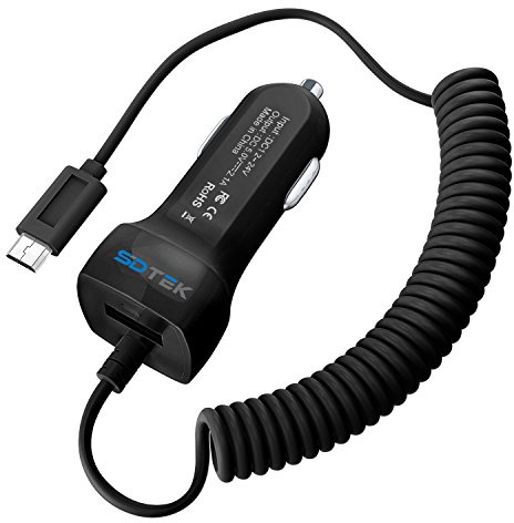 SDTEK Micro USB Car Charger Adapter with Cable Compatible with Samsung Galaxy S4/S5/S6/S7, J3/J4/J5/J6, Huawei, Nokia, Moto + USB Charging Port (Black)