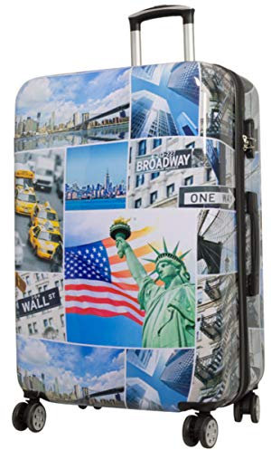 Warenhandel König Hartschalen Koffer Trolley mit hochwertigem Motiv Print New York Liberty mit Dehnfalte, Größe XL