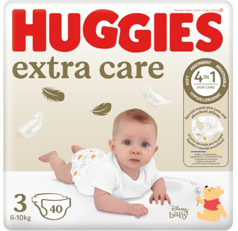 Huggies Extra Care Pañales para Bebé con Diseños Disney Talla 3 (5-9 kg), Materiales Suaves y Delicados, Hipoalergénicos, 40 Pañales