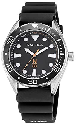 Nautica Correa de Silicona de Cuarzo de Acero Inoxidable para Hombre, Negro, Reloj Casual 22 (Modelo: NAPFWF113), Negro, Moderno