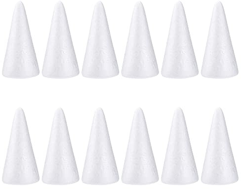 Generic 12 Stück 15 cm -Kegelformen, weiß, zum Selbermachen, für Modellieren, Handwerk, Weihnachten, Heimdekoration | Leichter leicht bemalbar klebbar Styropor ideal zum Basteln Gestalten für alle Feiertagsveranstaltungen 14,40 x 7,00 x 7,00cm