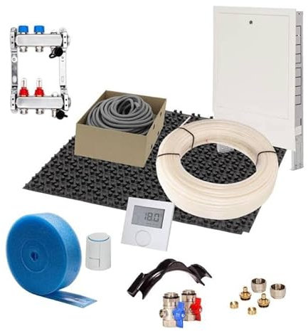 Fußbodenheizung Warmwasser Set 10m² Noppensystem 30 mm Dämmplatte PE-RT Rohr VA10 Regelung D