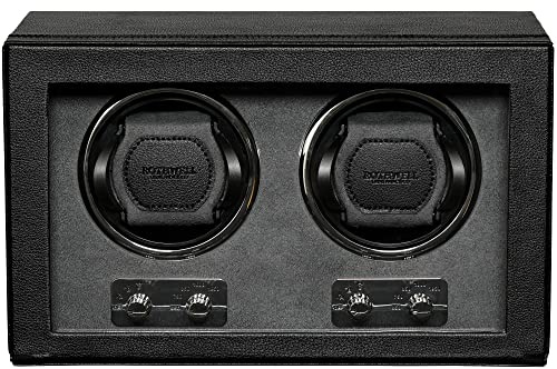 ROTHWELL Double Watch Winder for Automatic Watches with Quiet Motor with Multiple Speeds and Rotation Settings (Black/Grey)