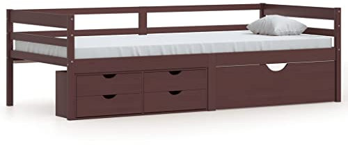 vidaXL Kiefer Massivholzbett mit Schubladen Bettgestell Bett Holzbett Einzelbett Bettrahmen Lattenrost Schlafzimmerbett Dunkelbraun 90x200cm