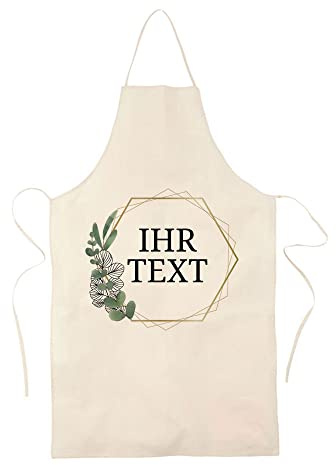 STEMPEL-FABRIK – personalisierbare Küchenschürze in Weiß aus Baumwolle mit Namen – Motiv Eukalyptus – bedruckte Kochschürze ideal geeignet zum Kochen und Backen – Geschenkidee für Hobbyköche
