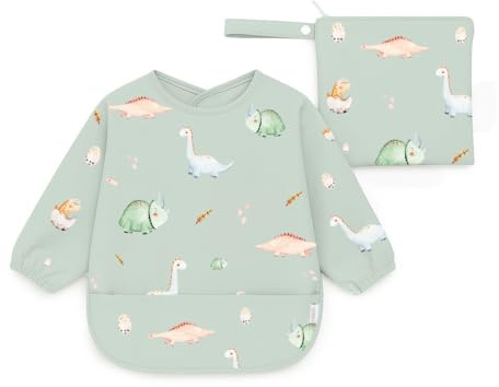 J. Born Bavaglino a maniche lunghe | Impermeabile | Tuta per lo svezzamento guidata dal bambino | Grembiule da gioco disordinato per bambini | Accessori per neonati dai 6 mesi (Dinosauro)