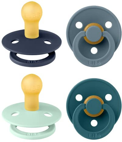 BIBS Colour Schnuller 4er-Pack, BPA-frei, Kirschform Nippel. Naturkautschuk/Latex, Hergestellt in Dänemark. 0-6 Monate (4er Pack), Baby Boy Colours