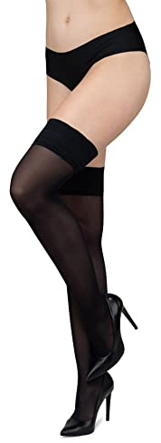 looksy Damen Halterlose Strümpfe Blickdicht Selbsttragende 60 den Gummiband Tape Plus Size Oberschenkelhoch S-3XL