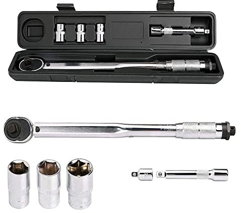 ANSIMIDA Torque Wrench 1/2”, Length 45cm, 28-210Nm Torque Wrench Set, High Accuracy ± 3% Ratchet Drive Torque Wrench with Extension Bar(75mm), 17, 19, 21 mm Adapters for Bike, Car, Motocycle