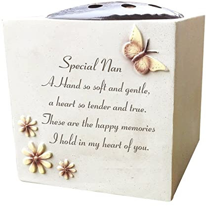 Grave Vase Rose Bowl with Butterfly and Flowers - Memorial Flower Holders Ornament, Engraved with a Funeral Verse, Weatherproof-Grave Decoration Ornament 14 x 15 cm (Nan)