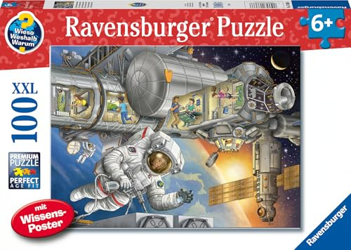 Ravensburger Puzzle Auf der Weltraumstation - 100 XXL Teile Puzzle ab 6 | 100 XXL Teile Puzzle, Kinderpuzzle ab 6 Jahre, Inklusive Wissensposter, Ravensburger Qualität