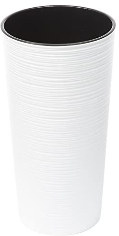 Tymar Pot de fleurs avec insert, pot de fleurs en plastique, cache-pot, jardinière, grand, forme ronde, aspect ciselé, intérieur et extérieur, jardin, balcon, terrasse, maison (Blanc brillant, ø 19 cm