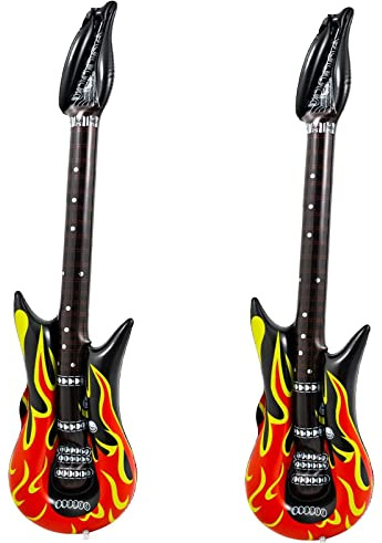 GYTFOG 2Pcs 35 Inch Inflatable Guitar Flame Design Guitar Fancy Dress Punk Rocker Party Accessories，Inflatable Rock Star Toy Set, Electric Blow Up Guitar for 80s 90s Themed Carnival Party