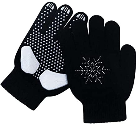 Hovershoes Figure Skating Gloves for Kids Youth Girls Competition Practice, Warm Winter Gloves Anti-Slip Ice Skating Gloves with Rhinestone Snowflakes for Performance Show Dance Gift