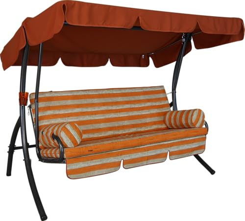ANGERER Hollywoodschaukel Trend Terra-beige gestreift | Gartenschaukel Made in Germany, Schaukel zum Sitzen, Liegen und Entspannen, inklusive Bett-Funktion, einfache Montage
