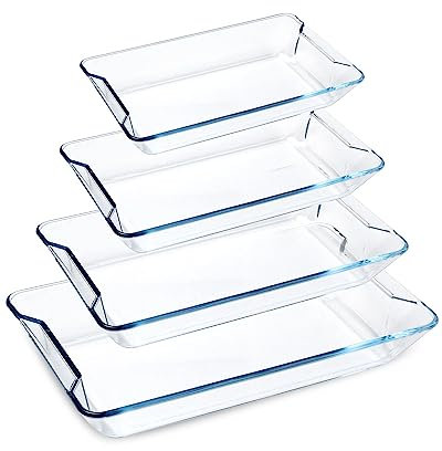 Set of 4 Glass Baking Dish, Lasagne Dish Set, Lasagna Dishes for Oven, Rectangular Glass Baking Dishes (1+1.6+2.5+3.6L)