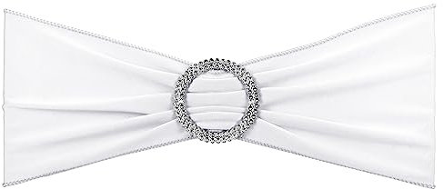 PATIKIL 14x5 Estiramiento Silla Fajas Lazos, 25 Paquete Elástico Silla Bandas Fajas con Hebilla Deslizador para Boda Banquete Decoraciones, Blanco