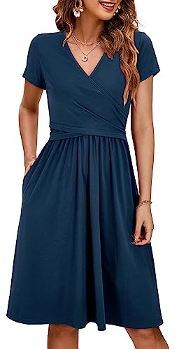 OUGES Sommer Womens Mutterschaft Kleider V-Ausschnitt Midi Sundress Krankenpflege Kleid Casual Floral Stillen Kleid mit Taschen -M