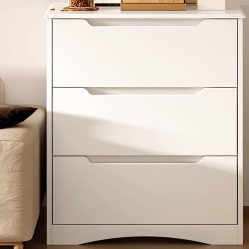 Bealife Kommode weiß, Schlafzimmerkommode mit 3 geräumigen Schubladen, Schrank mit Schubladen mit Kippschutz für Wohnzimmer, Schlafzimmer, Arbeitszimmer und Kinderzimmer, 82 x 60 x 40 cm