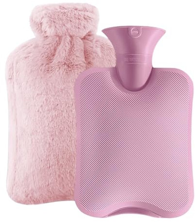 LIFOCI Bolsa de Agua Caliente con Funda Suave 2L Botella de Agua Caliente Bolsa Térmica para Mantener Agua Caliente para Aliviar el Dolor Abdominal en la Pierna, Extraíble y Lavable (Rosa)